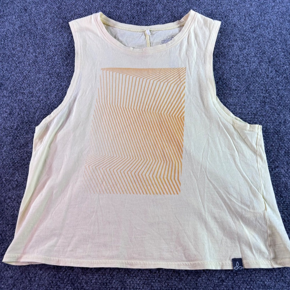 prAna Graphic Muscle Tank Women Small Yellow Organic Cotton Geometric Sleeveless - Picture 1 of 5